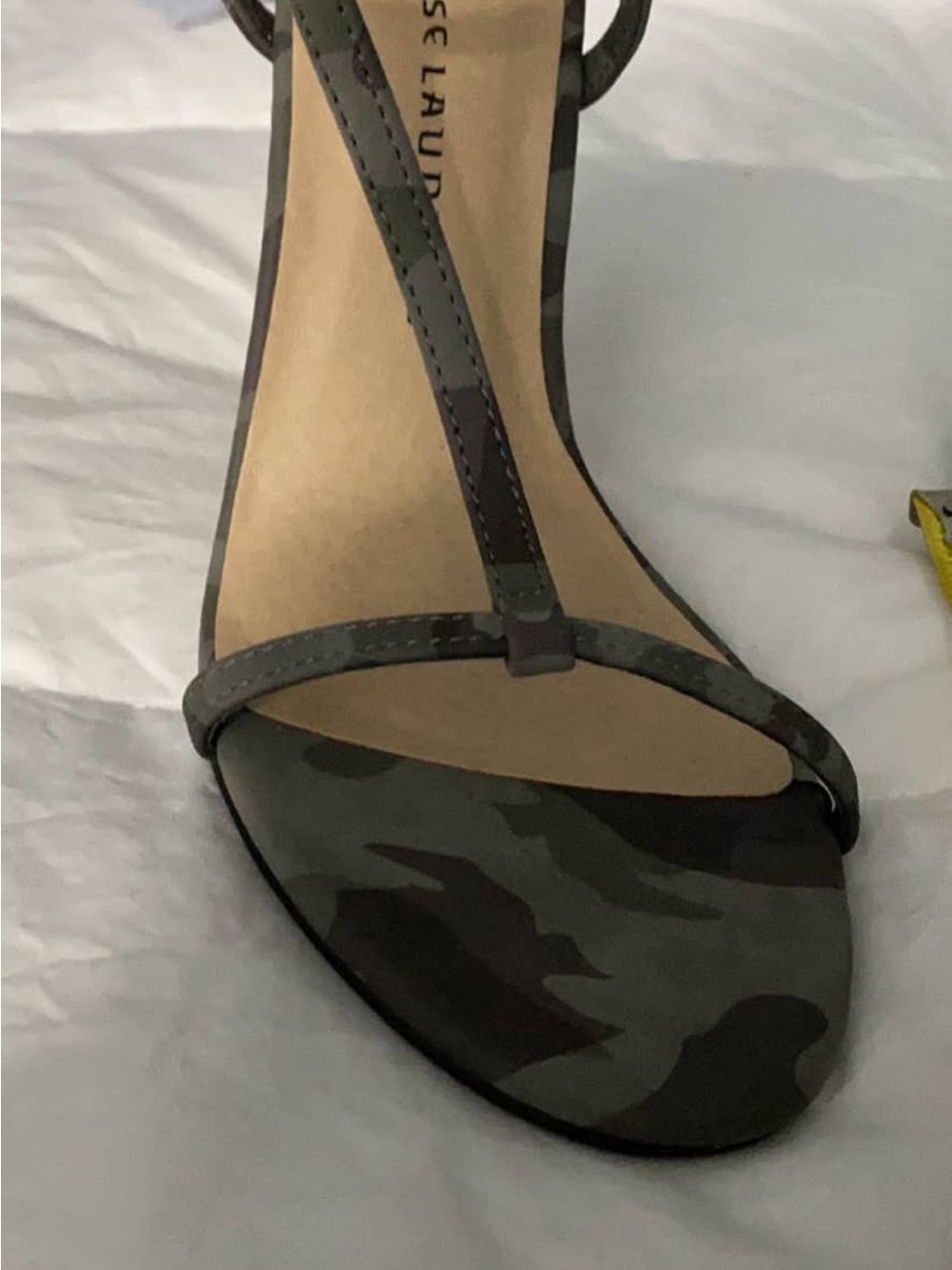 Chinese Laundry Camouflage T-Strap Heels in Olive and Black